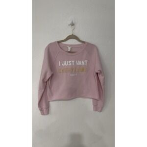 Forever 21 Sweatshirt Women's Sz M Pink Long Sleeves Cropped Round Neck Pullover